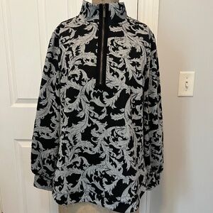Soft Surroundings Black Grey Swirls Floral Dressy Pullover 1/4 zip L